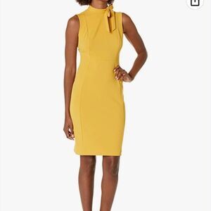 Maggy London Yellow Sleeveless Midi Dress with Neck Tie